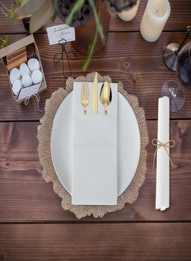 JOWLOT 100 Count Linen Feel Disposable Dinner Napkins with Built-in Flatware Pocket, White Cloth Like Napkins for Weddings Party Bathroom, Prefolded Napkins for Silverware, 16 X 16 Inch - Image 4